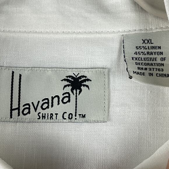 Havana Linen Blend Shirt Mens XXL Ivory Button Up Guayabera Tropical Aloha NEW - Picture 4 of 12